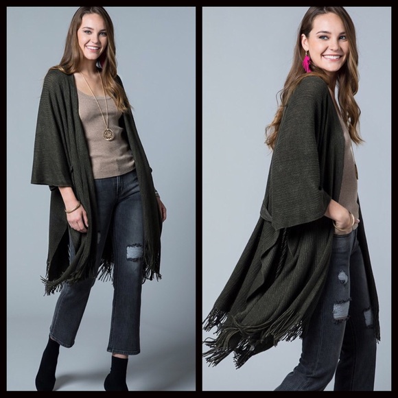 CLEARANCE-FIRM‼️Sophie Belted Ruana-Dark Olive - Picture 8 of 8